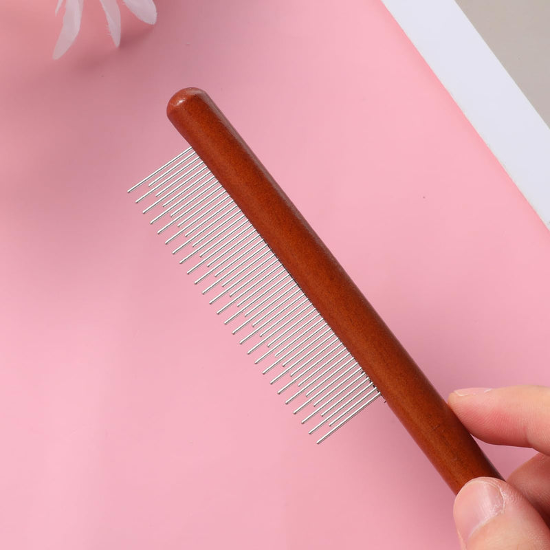 Cat Comb, Rabbit Dog Hair Brush Flea Lice Comb Deshedding Brush with Wood Handle, Fine Wide Teeth Remove Tangles, Shedding Fur Fleas Grooming Tool for Long Short Haired Cats Dogs Puppy Rabbits