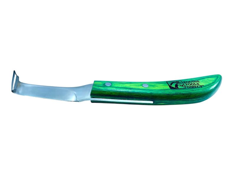 Straight Blade Hoof Knife with Rhino Hook, J2 420 Magnetic Stainless Steel, Right-Hand, Ergonomic Green Handle, Professional Farrier Trimming Tool