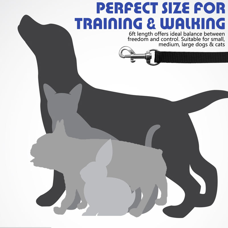 Dog Training Leash for Small Dogs, 6ft Nylon Puppy Obedience Recall Training Agility Lead for Small Medium Breeds, Pet Rope with 360° Swivel Clasp, Lightweight, (Black, 2/5 in x 6 ft) - PawsPlanet Australia