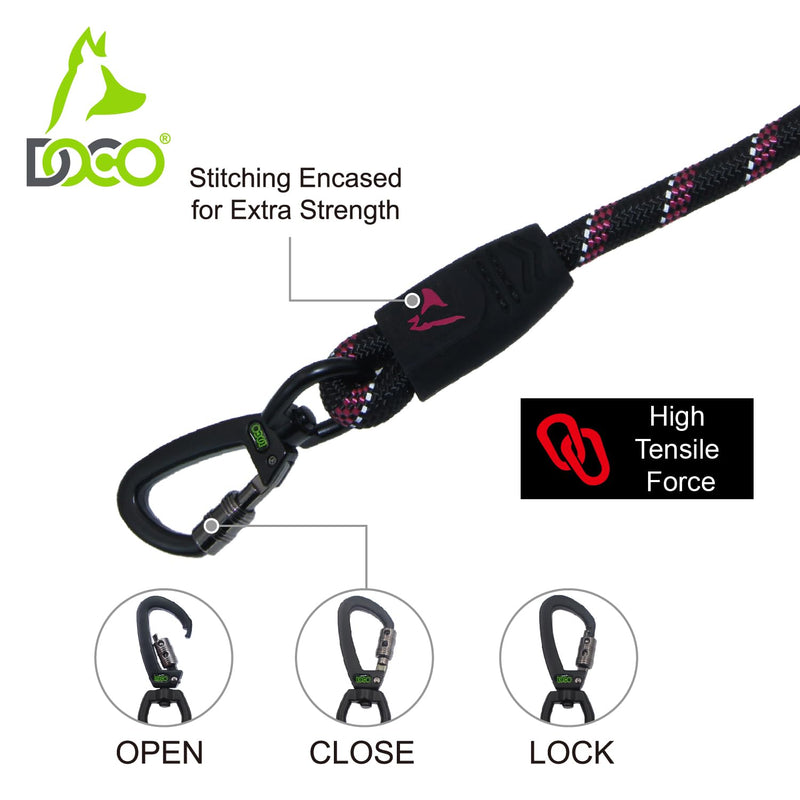 DOCO Dog Leash for Small Dogs - Reflective Rope Lead w/Soft Silicone Grip, Click & Lock Snap Lightweight Leash Dog Leashes, Durable for Walking & Running - Blue, Width - 3/8”, Length - 5FT S-5ft - PawsPlanet Australia