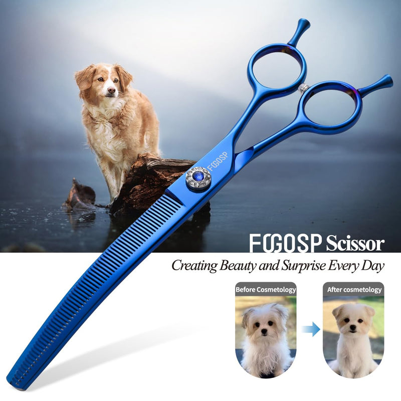 Professional Curved Thinning Shears Dog Grooming Scissors 7.25'' Blue Curved Blender Shears for Grooming Large Dogs Pet 66 Teeth Japan 440C(Curved Thinning) Blue Curved Thinning - PawsPlanet Australia
