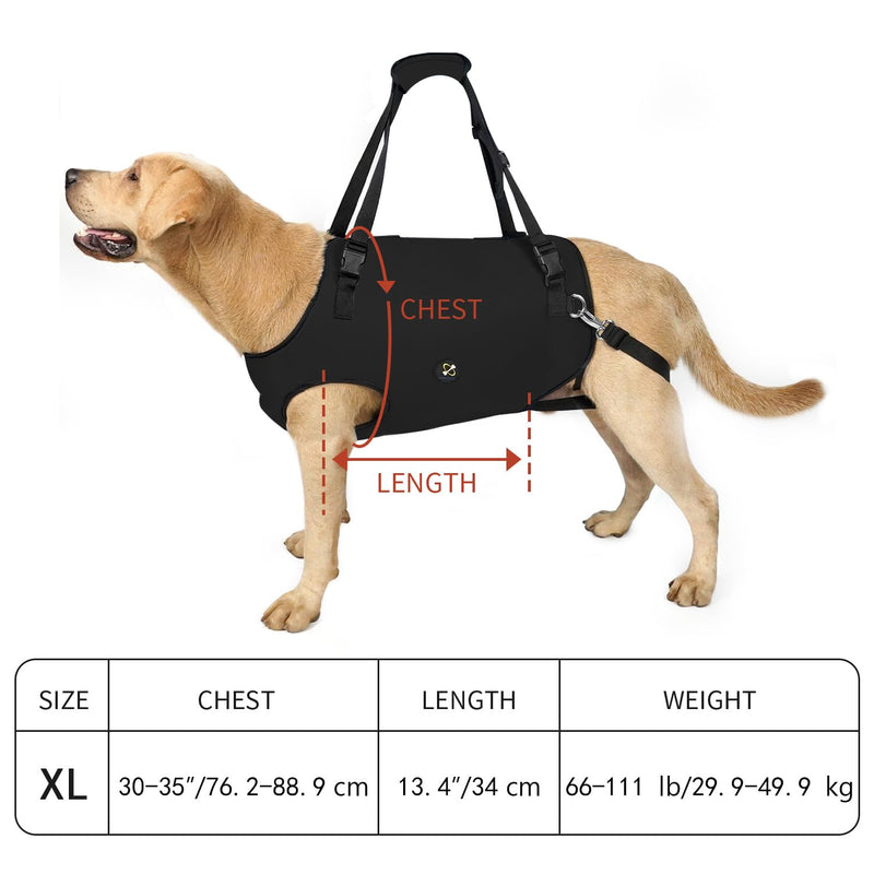 COODEO Dog Sling: Support & Rehabilitation Harness, Adjustable, Padded and Breathable, for Older, Disabled Dogs with Joint Problems or Stability Loss (Black, XL) Black