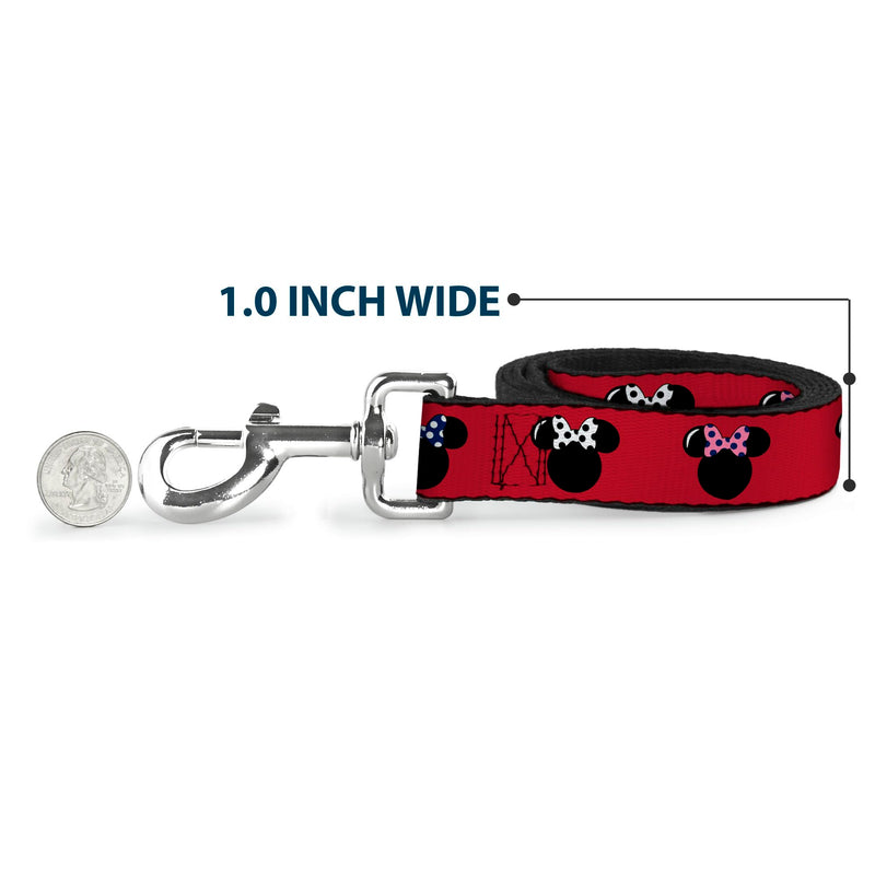 Buckle-Down Pet Leash - Minnie Mouse Silhouette Red/Black/Polka Dot - 6 Feet Long - 1.5" Wide - PawsPlanet Australia