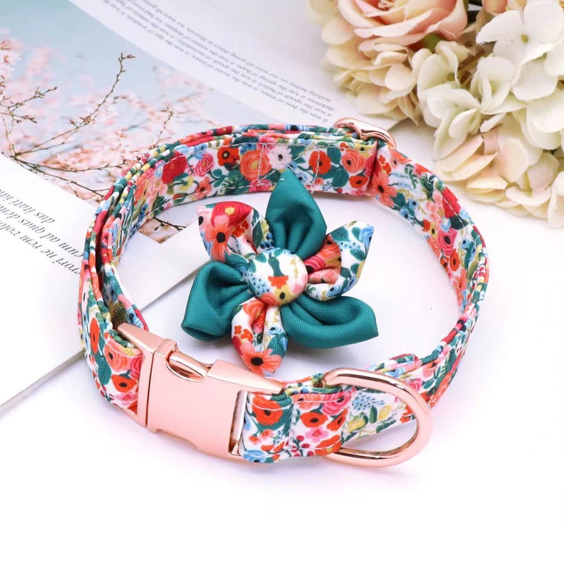 Beirui Cute Girl Dog Collars for Small Medium Large Dogs, Multiple Floral Patterns Female Pet Dog Collars with Flower for Wedding Holiday S Green-2 - PawsPlanet Australia