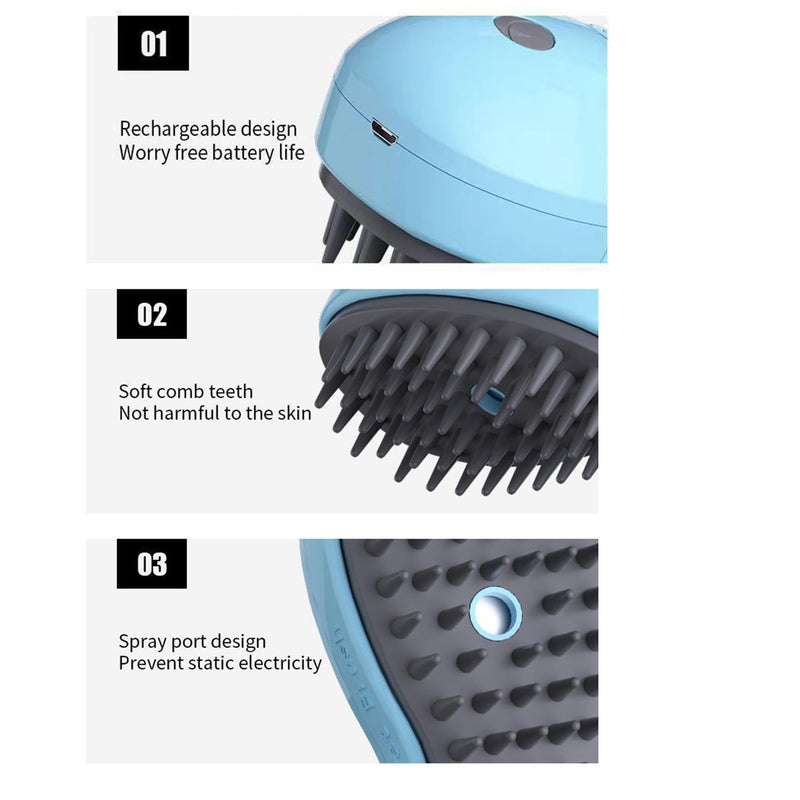 2pcs Steaming Pet Brush, 3-in-1 Rechargeable Steamer for Dogs and Cats, Removes Tangled and Loose Hair (blue) blue