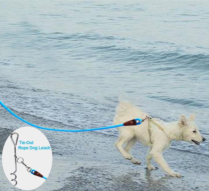 Tie Out Rope Dog Leash, 8-10-13-15-20-25-30-35-40-45-50-65 FT Heavy Duty Nylon Check Cord for Medium Large Dogs Indoor/Outdoor Playing Camping Backyard (Blue, 3/8" x 30ft) blue - PawsPlanet Australia