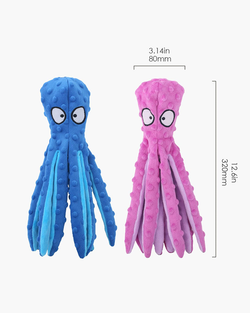 HGB Squeaky Dog Toys, Octopus No Stuffing Crinkle Plush Dog Toys to Keep Them Busy, Interactive Dog Chew Toys for Puppy Teething, Large Dog Toys for Large Medium Small Breeds, Pet Toys, 2 Pack Octopus Purple & Blue - PawsPlanet Australia