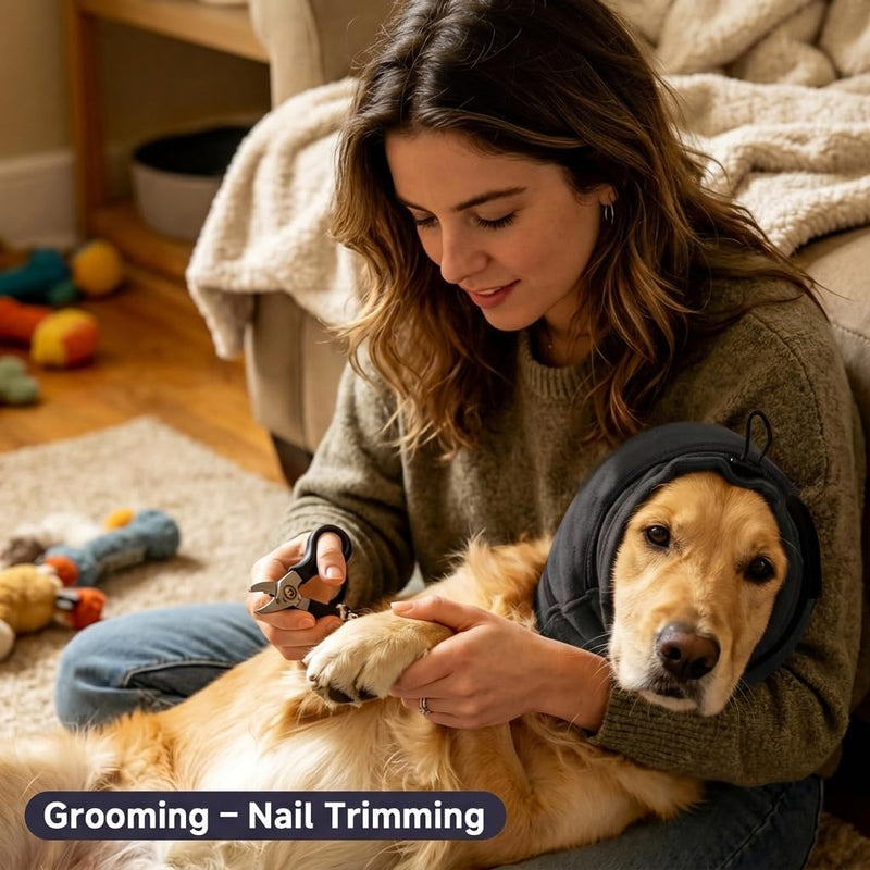 Ear Protection for Dogs, Soothing Fireworks, Thunderstorms, Infection Prevention & Ear Hygiene, Elastic, Grey, M gray