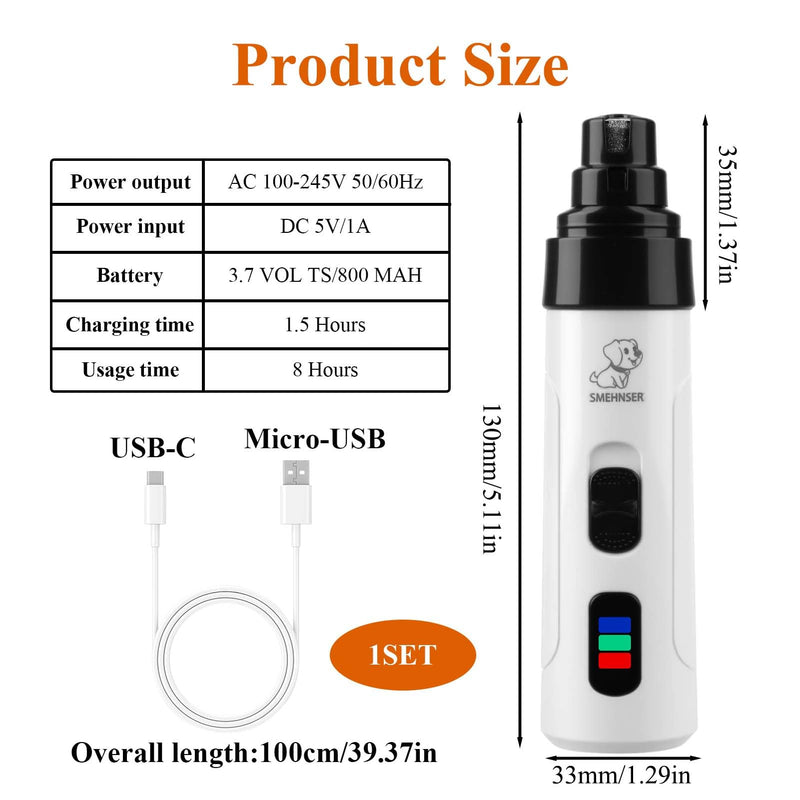 Silent Dog Nail Grinder Cordless Electric Pet Nail Trimmer USB Rechargeable Dog Claw Grinders Low Noise Diamond Bit Nails Clippers File Trimmer for Dogs & Cat