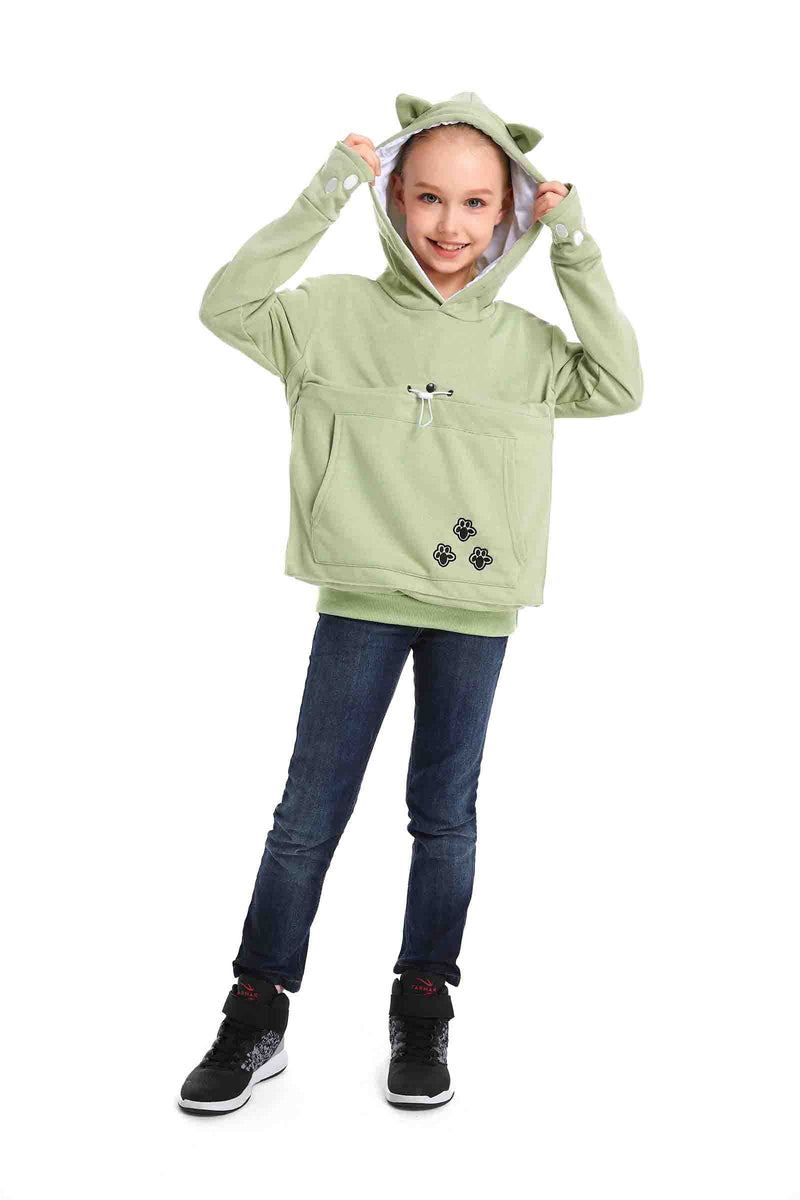 LINYUCHEN Boys Girls Cat Pouch Hoodie - Kitten Puppy Carrier Holder Sweatshirt Long Sleeve Cat Ear Pullover Tops 12-13 Years Green - PawsPlanet Australia