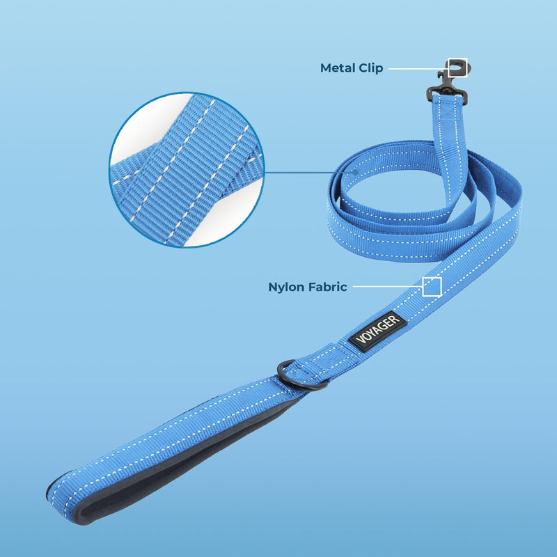 Voyager Reflective Dog Leash with Neoprene Handle, 5ft Long, Supports Small, Medium, and Large Breed Puppies, Cute and Heavy Duty for Walking, Running, and Training - Baby Blue (Leash), M Leash (Baby Blue) 3/4" x 5ft - PawsPlanet Australia