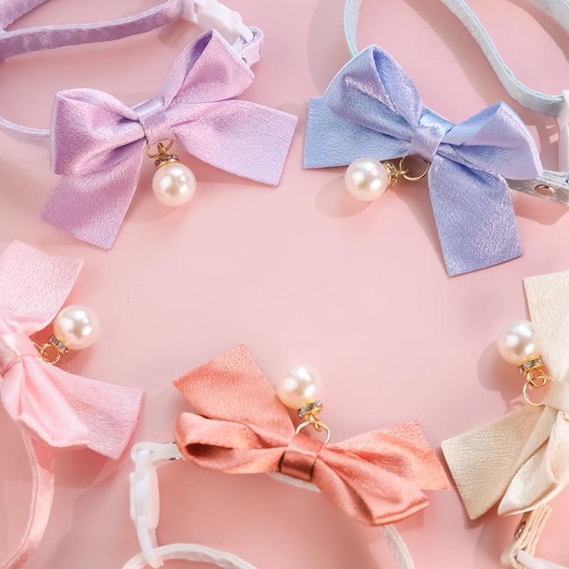 ETOPARS Bow Necklace Tie Collar for Cats, Cat Collar with Bow for Female Cats Pink Bows & Accessories Breakaway Safety Cat Bowtie Collar S White