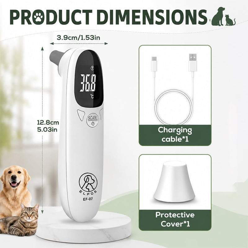Digital ear thermometer for dogs with LED display, thermometer for dogs, cats and other animals, fast and accurate