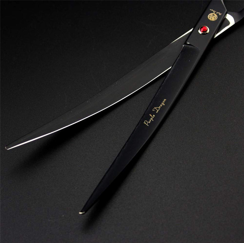 Purple Dragon 9.0" Black Twin Tails Upward Curved Blade Pet Grooming Scissors Dog Hair Cutting Shears with Bag for Professional Left Handed or Right Hand Pet Grooomer (Black Upward Curved) Black Upward Curved - PawsPlanet Australia