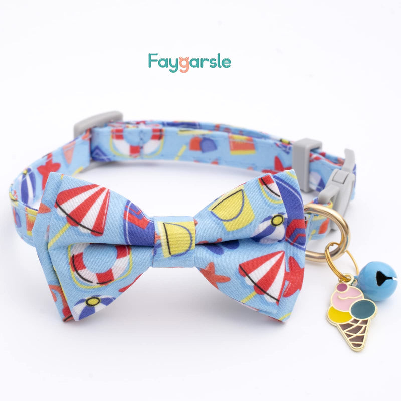 Faygarsle 2 Pack Cute Cat Collar with Bell Breakaway Bowtie Cat Collar for Male Female Cats Soft Fancy Blue Yellow Cat Collar with Ice Cream Sea Pattern Summer Cat Collar for Boy Girl Cats Beach&Sea - PawsPlanet Australia