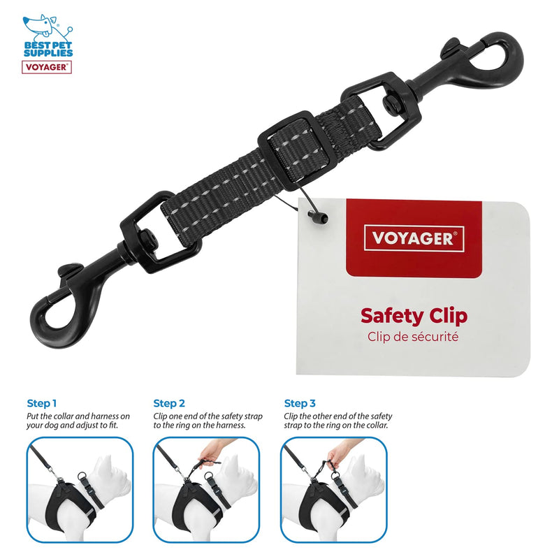 Best Pet Supplies Voyager Dog Collar Safety Clip with Dual Clasps, Collars and No Pull Harness Connectors, Training for Walking, Running, and Hiking, Safety Clip - Black - PawsPlanet Australia
