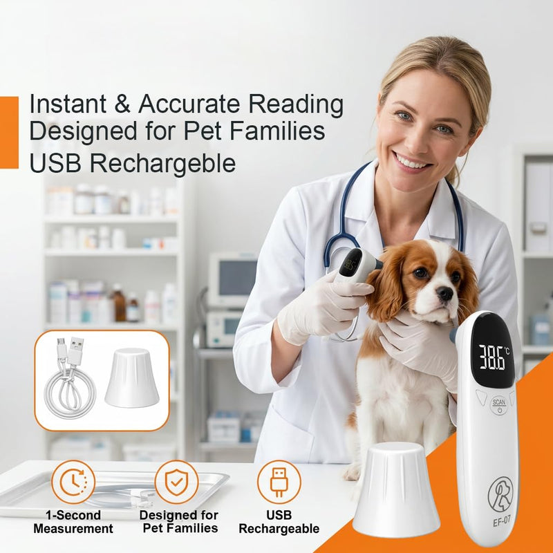 Ear thermometer for dogs and cats, digital pet thermometer with LED display, fast fever detection in seconds, portable ear thermometer for puppies, cows and sheep