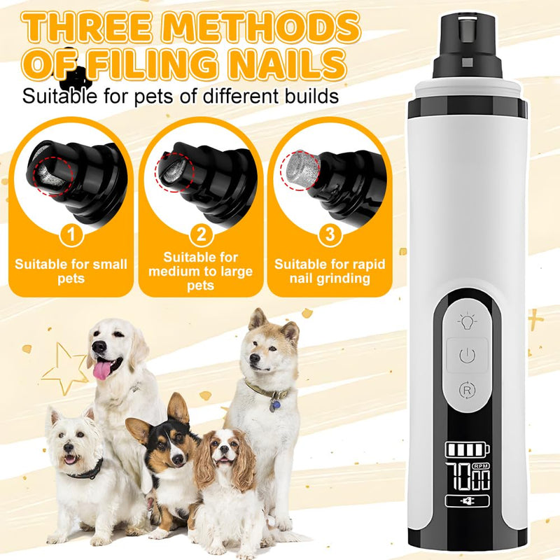 NAVESO Dog Nail Grinders, Dog Caw Grinder with 3 Speed, Dog Claw Clippers, Dog Nail Trimmer with Dual LED Lights and LCD Display, USB Rechargeable LED Pet Nail Grinder for Dogs Cats (2 Heads) - PawsPlanet Australia