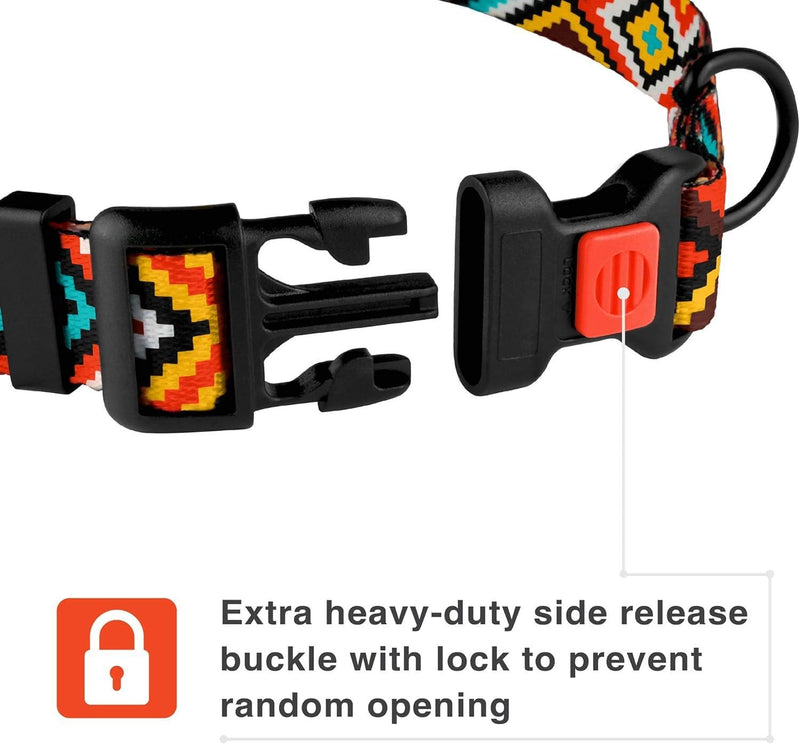 Nylon Dog Collar Aztec Geometric Pattern Aztec Sunset 14-18 inch Aztec Sunset 2 Neck Fit 14"-18" - PawsPlanet Australia