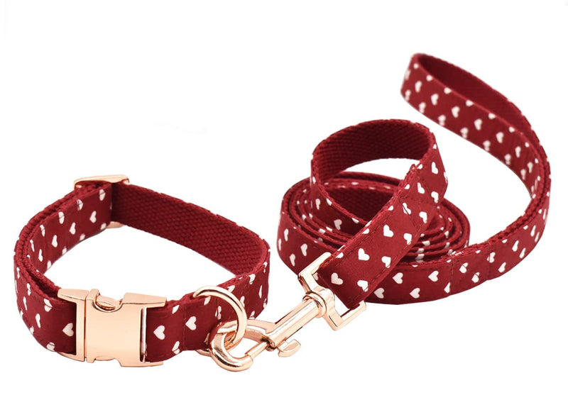 Bubblepup Dog Collar and Leash Set, Comfortable Adjustable Collars for Small Medium Large Dogs, Red Hearts Pattern M - PawsPlanet Australia