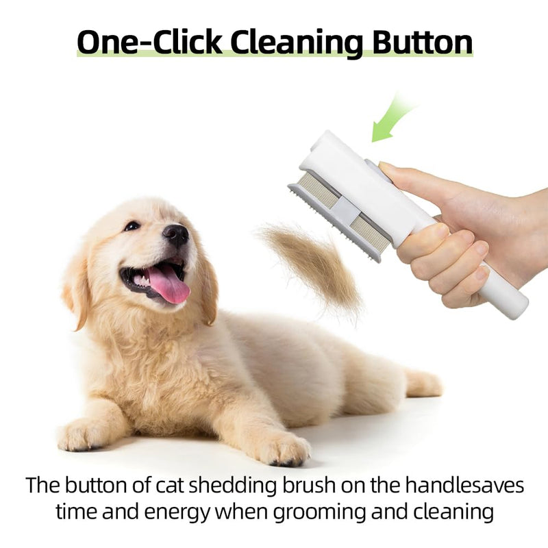 Marchul 2Pcs Pet Comb Flea Comb Set for Cats Dogs, Cat Grooming Brush with Release Button and Stainless Steel Round Teeth, Self-Cleaning Dog Combs for Removing Pet Hair, Knots & Loose Fur, White - PawsPlanet Australia