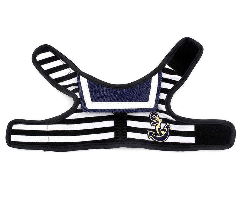 SMALLLEE_LUCKY_STORE Soft Mesh Sailor Harness for Cat and Small Dogs, Pet Navy Striped Walking Vest Puppy Padded Harnesses Leash Set Adjustable Black S - PawsPlanet Australia
