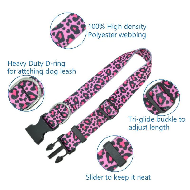 Pretty Dog Collar for a Girl Dog, Sturdy Durable with Buckle Leopard Print Design, Pink Dog Collars for Medium Dogs, Premium Adjustable Polyester Pet Collar… - PawsPlanet Australia