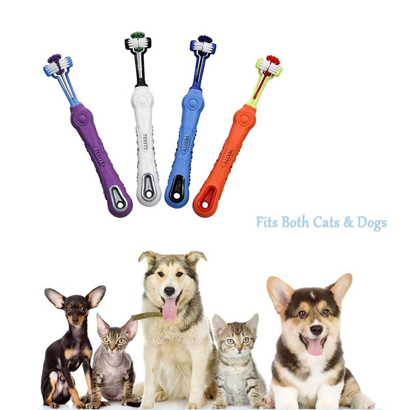 Orgrimmar 4 Pcs 3-Sided Pet Toothbrush Dog Cat Mouth Dental Teeth Care | Pet Brush for Bad Breath Tartar Cleaning Multicolor-4