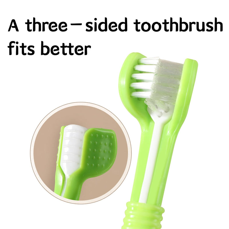 Pack of 2 dog toothbrushes, long handle dog toothbrush, cat toothbrush, three-head pet toothbrush, 360 degree cleaning of the mouth, comfort and durability, for cleaning dogs and cats