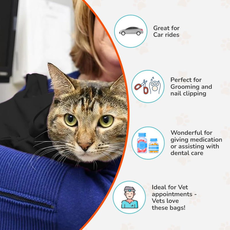 Cat-in-the-Bag Cozy Comfort Carrier - Small Charcoal Grey Cat Carrier Bag, Soft Cat Carrier and Cat Wrap for Nail Clipping, Vet Visits, Medication Administration, Dental Care, and Traveling Small (for cats under 10 lbs.) - PawsPlanet Australia