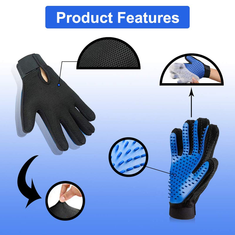 Pet Grooming Glove 2 PCS, Upgraded 259 Soft Pet Hair Remover Gentle Deshedding Brush Glove Deshedding Tool for Cats Dogs -Efficient Pet Hair Remover Mitt(M) - PawsPlanet Australia
