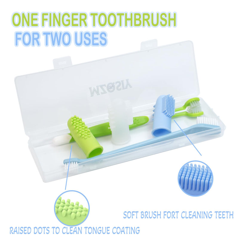 Dog Toothbrush Set 5 Pack,3 Finger Toothbrush,Triple Heads Dog Toothbrushes,Dual-Dead Toothbrush, Multi-Angle Dental Teeth Cleaning Products for Dental Care, Easy Dog Cat Puppy Teeth Cleaning Blue Transparent 1 count (Pack of 1)