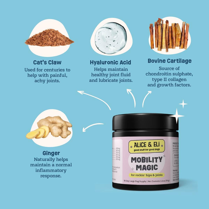 Alice & Eli Mobility Magic - Hip & Joint Supplement for Dogs - Supports Mobility with Chondroitin, Collagen, Hyaluronic Acid & Cat's Claw - PawsPlanet Australia