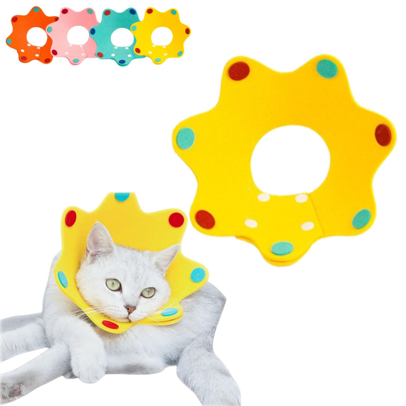 Cute Cat Recovery Collar Soft Adjustable Cats Cone Light-Weight Anti-Licking Easy to Wear for Kitty Puppy (L(10-22lb),Yellow)