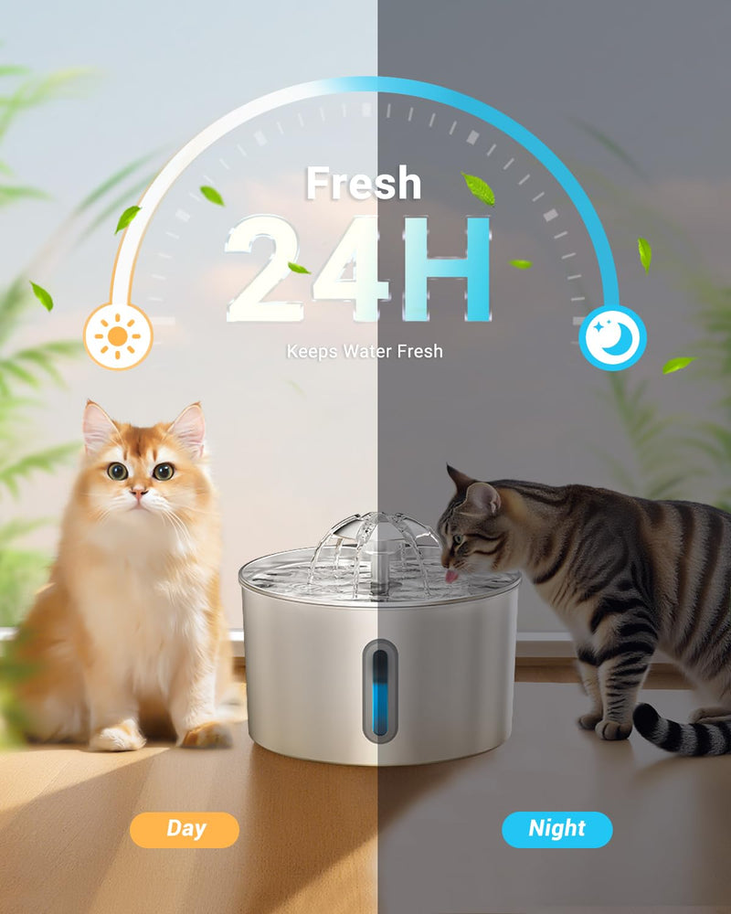 Cat Water Fountain for Drinking - 74oz/2.2L Cat Fountain Stainless Steel Flower Style, Silent Automatic Wired Pet Water Fountain Triple-Filter Water Fountain Cat Bowl 3 Filters 3 Sponges Water Fountain-2.2L+ 3 filters + 3 sponges - PawsPlanet Australia