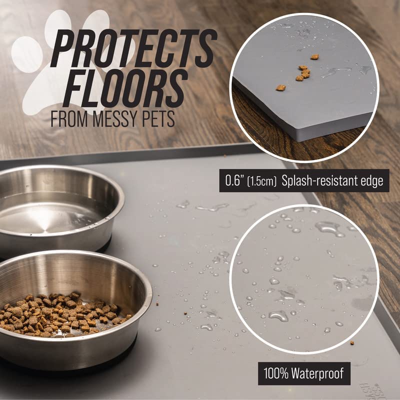 Leash Boss Dog Food Mat - Waterproof Cat & Dog Bowl Mat for Food and Water, Silicone Pet Feeding Mats for Floors, Non-Slip Placemat with High Edges, Puppy Essentials (XL: 25"x17", Navy) XL - 25" x 17"