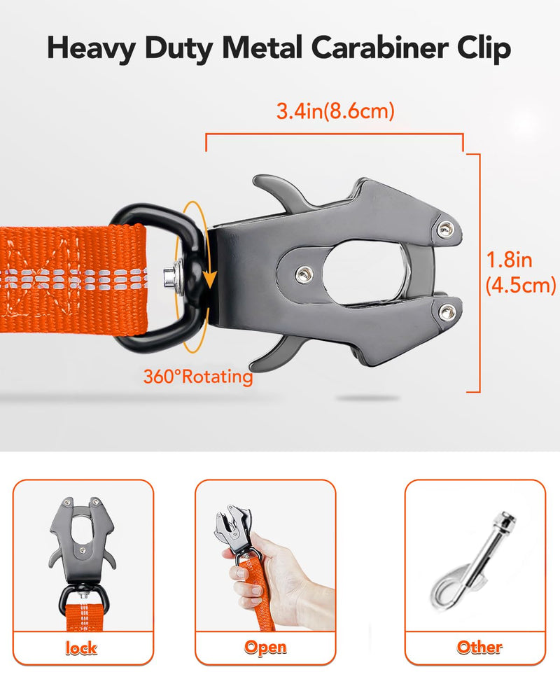 Joytale Tactical Dog Collar(17"-21") and Dog Leash Set, Shock Absorbing Bungee Dog Leash and Adjustable Strong Dog Collar with Handle for Large Dogs(Orange, L) - PawsPlanet Australia