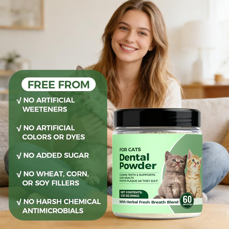 Dental Powder for Cats, Cat Dental Powder with Probiotics & Seaweed for Cats Teeth & Breath Support, 60-Day Supply (1) 1