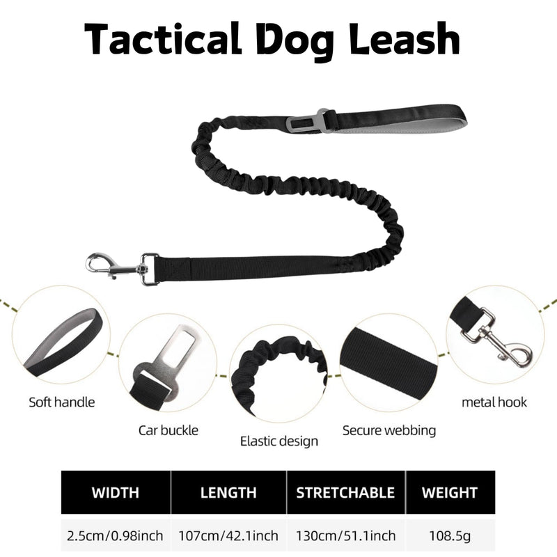 Tactical Dog Collar and Leash Set - Military Pet Collar with Handle and Heavy Metal Buckle Adjustable Dog Nylon Bungee Leash Dog Training Collar & Leash with Patches for Medium Large Dog (Black, L) Black - PawsPlanet Australia