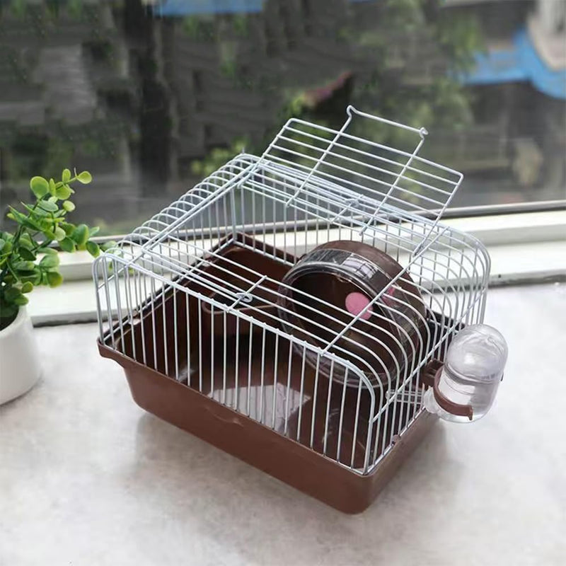 Pet Hamster Cage with Running Wheel Water Bottle Food Basin Portable Carrier House Mice Home Habitat for Going Out, Traveling (Coffee) Coffee