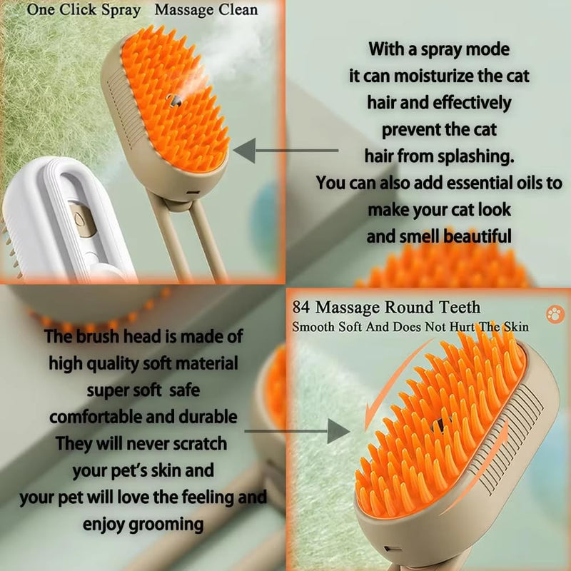 4 in 1 Cat Steam Brush Rechargeable pet spray comb Steam Brush for Cats and Dogs, Massage, Cleaning, Shedding & Combing Multifunctional Hair Removal Anti Static Grooming Tool for home (Beige) Beige - PawsPlanet Australia