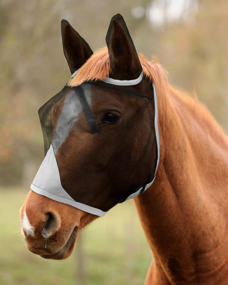 Hilltown Fly Mask for Horse with Ears - Teslin Mesh, 3D Eye Space, Forelock Opening, UV Protection, Adjustable Fit for Pasture, Grazing & Stable - Full, Grey