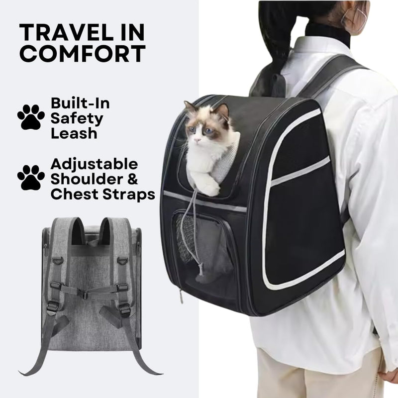 Portable Pet Carrier Backpack for Cats, Dogs and Small Animals Up to 20lbs l Ventilated Mesh Design That's Foldable and Airline-Approved l Ideal for Travel, Hiking, Camping, Vet (Grey) Grey - PawsPlanet Australia