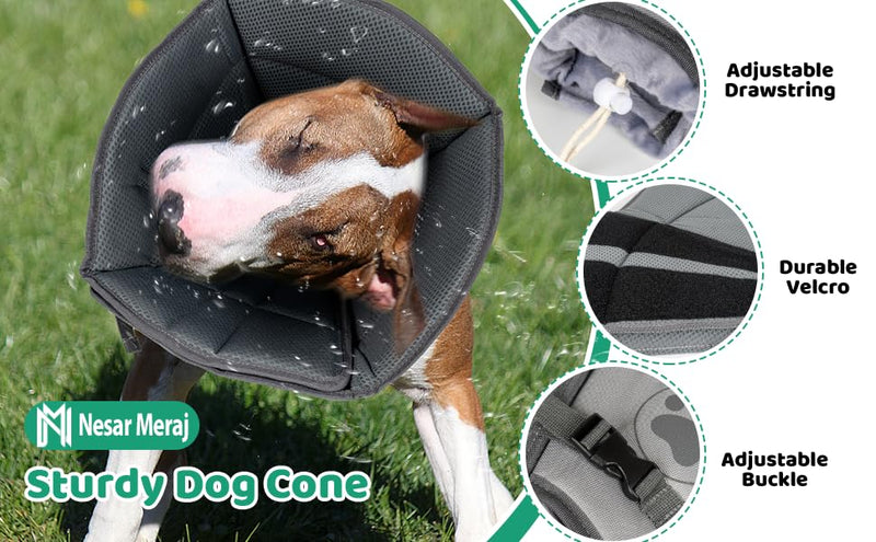 Superior Strong Oxford Cotton Lining Adjustable Buckle Pet Friendly Waterproof Secure Fit Soft & Protective Dog Cone Collar for Grooming, After Surgery Recovery, Rashes Protection (Extra Large), Gray Extra Large