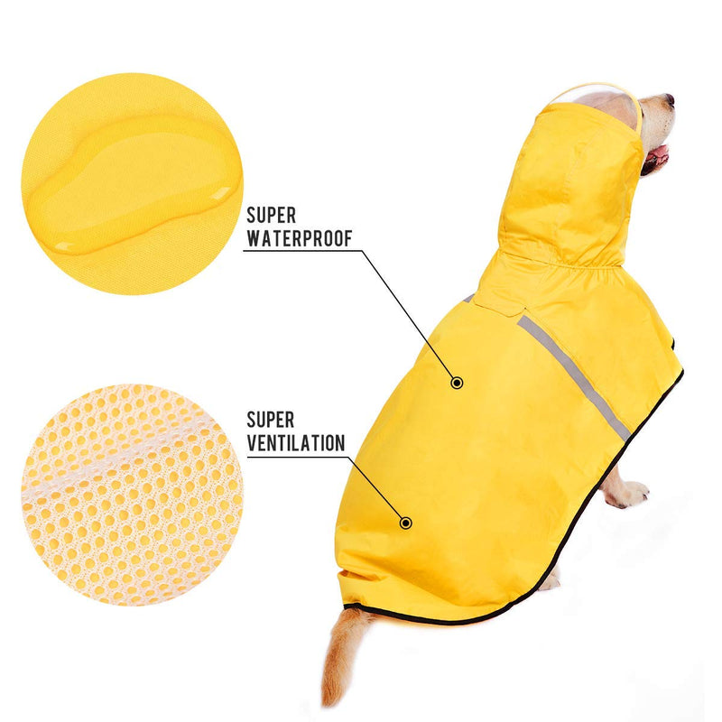 Dog Raincoat with Adjustable Belly Strap and Leash Hole - Hoodie with Reflective Strip - Waterproof Slicker Lightweight Breathable Rain Poncho Jacket for Medium Large Dogs - Easy to Wear, Yellow 4XL 4XL (Back: 24")