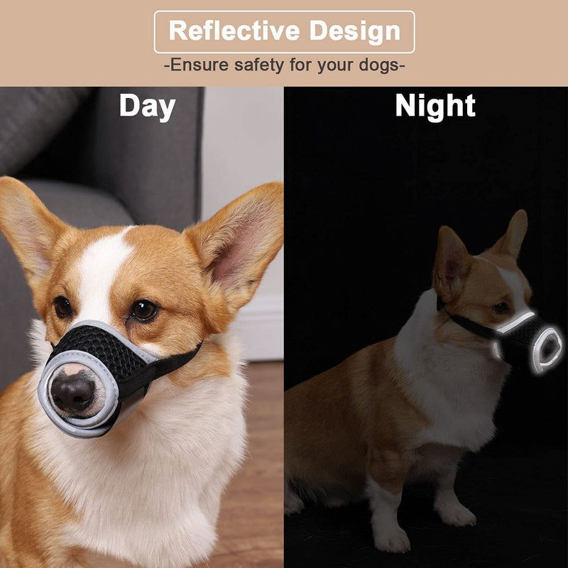 Dog Muzzle, Soft Muzzle for Small Medium Dogs Dachshund Corgi Poodle, Adjustable Reflective Muzzles for Biting Chewing and Grooming, Breathable Mesh M-(Snout 5.5-7.9'') Black - PawsPlanet Australia