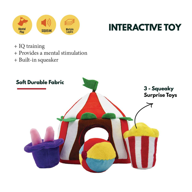 HugSmart Pet – Happy Circus |Squeaky Hide and Seek Plush Dog Toys | Cute Interactive Plush Puzzle Toys for Small/Medium Dogs - PawsPlanet Australia