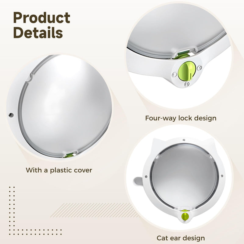 Cat Door, 4 Way Locking, White, 12.2 x 10.2 in / 31 x 26 cm, Interior Cat Door for Cats & Small Dogs, with Strong Attachment Force Closure, Weatherproof, Includes Install Guide & Screws