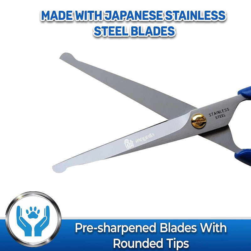 Pet Magasin Japanese Stainless Steel Grooming Scissors (2) for Facial Hair and Larger for Body Trimming with Round Tip (Blue) Blue - PawsPlanet Australia