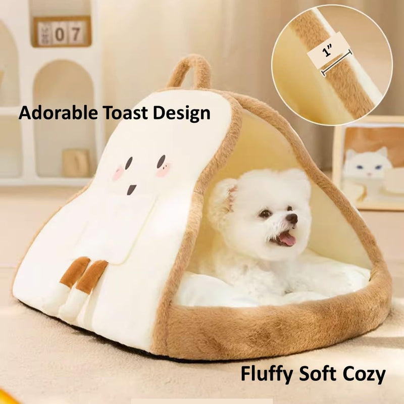 Portable Pet Cave for Puppy Kitten Cute Toast Design for Small Pets Cosy Cuddler (L: up to 11lbs) L: up to 11lbs - PawsPlanet Australia